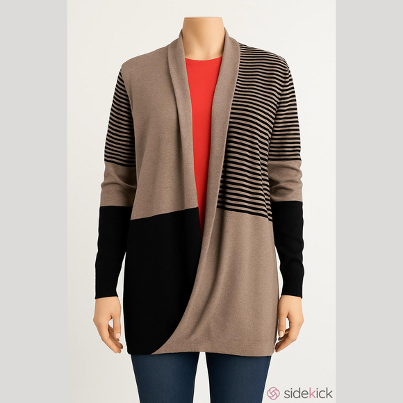 Max Studio strip/block cross over/wrap front cardigan sweater women M - Picture 1 of 13